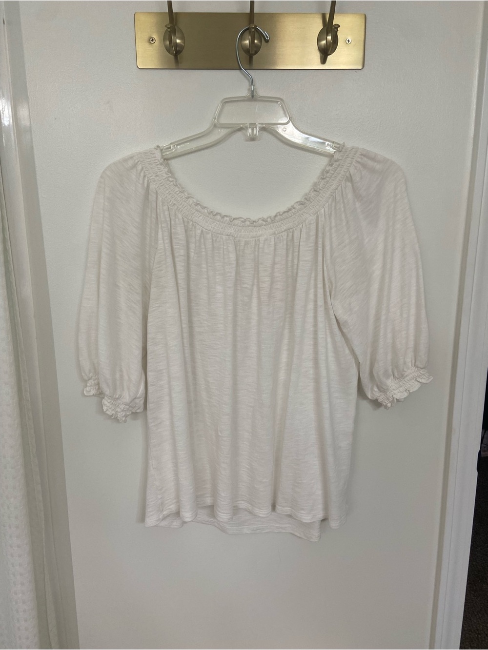 Knox Rose White Boho Peasant Top Large Cottagecore 3/4 Sleeve
